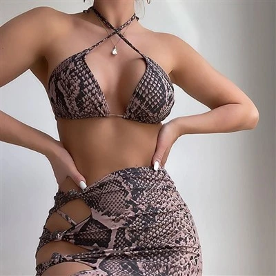 Yangi ayollar seksual ilonlari bikini to'plami, uch bo'lak suzish